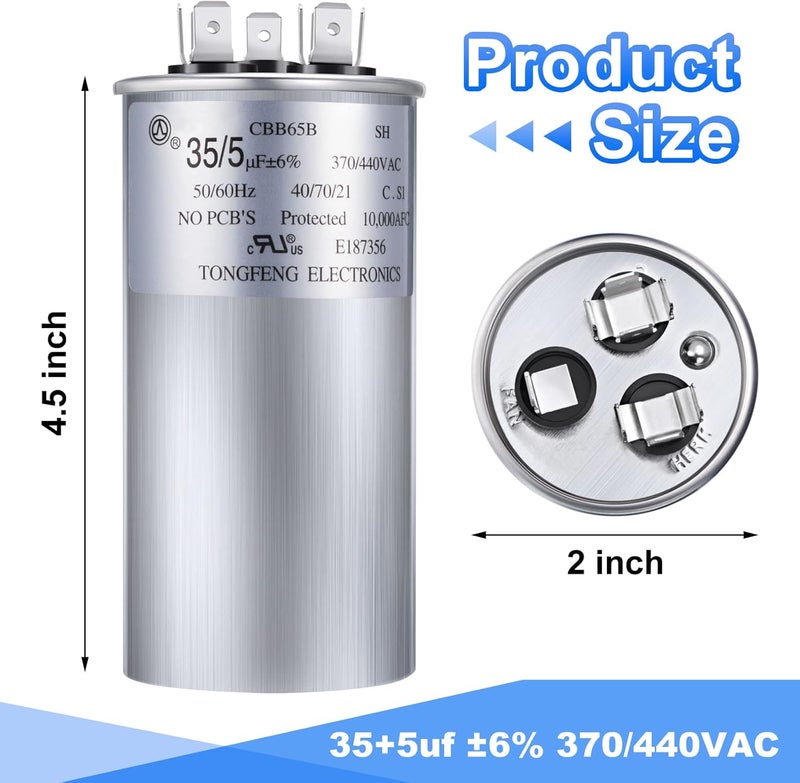 Frienda 35/5 uf MFD 370V Dual Run Round Capacitor for Air Conditioner - Image 2