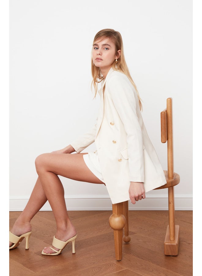 trendyol Stone Oversize Lined Double Breasted Closure Woven Blazer Jacket TWOSS20CE0024 - Image 2