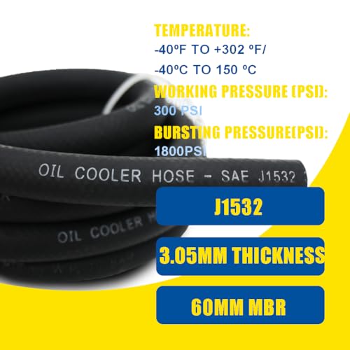 Byredio 1/2 Transmission Oil Cooler Hose - J1532 Power Steering Hose 5 FT, Ideal for Fuel, Hydraulic, and Power Steering 300PSI High Pressure - Image 3