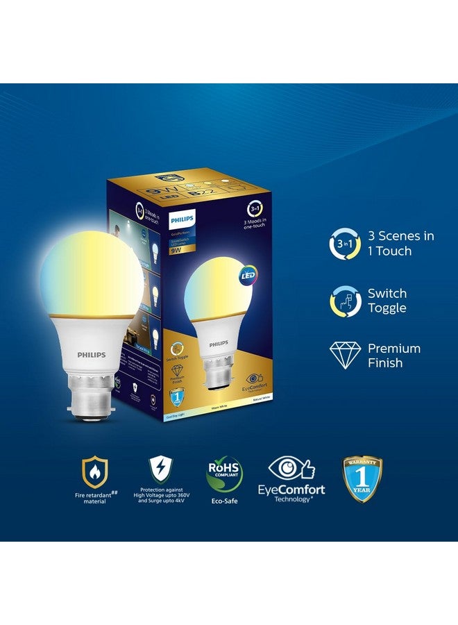 Philips مصباح LED PHILIPS 9W B22 | 3 ألوان في 1 مصباح LED | مصباح تغيير المشهد للمنزل والديكور | اللون: أبيض قابل للتعديل | عبوة من 2 | سلسلة Gold Perform - Image 2