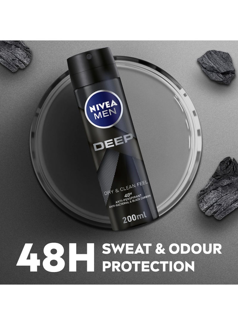 Nivea Antiperspirant Spray Deep Black Carbon Woody Scent Pack of 3 - Image 2