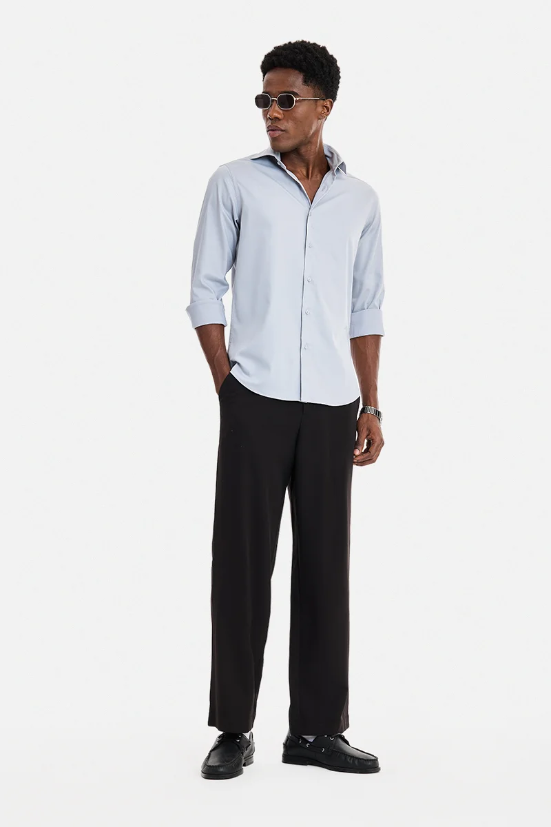 SNITCH Light Grey Solid Long Sleeve Slim Fit Formal Shirt