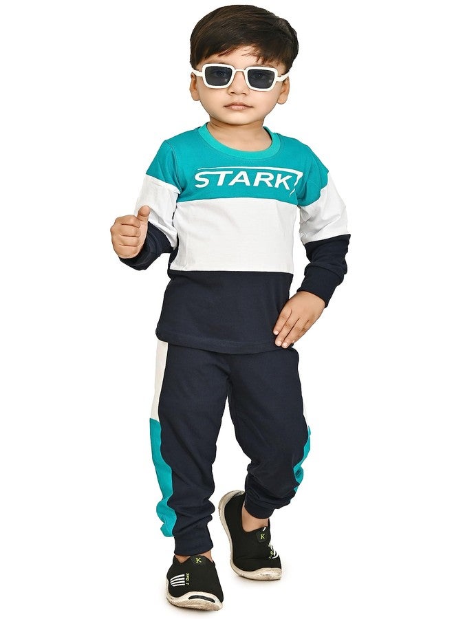 Chandrika Full Sleeve Print Tshirt Sweatshirt Joggers Pyjama Pant Clothing Set for Boy Girl (2-3 Years, SEA GREEN) - Image 1
