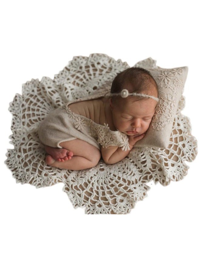 Vedory Baby Photography Props Wrap Mat Newborn Boy Girl Photo Shoot Pillow with Lace Wrap Mat Photography Shoot (White) - Image 1