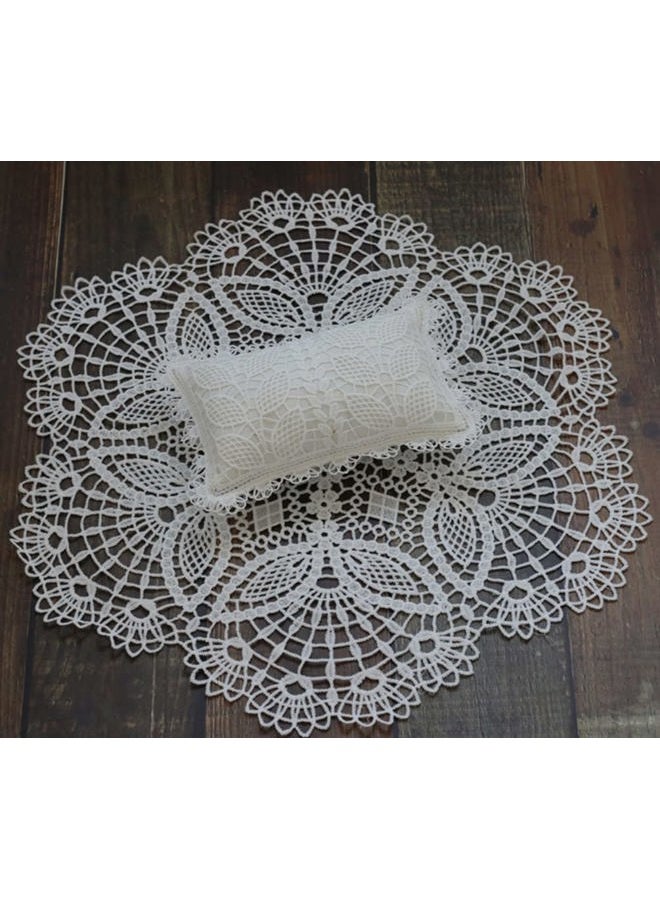 Vedory Baby Photography Props Wrap Mat Newborn Boy Girl Photo Shoot Pillow with Lace Wrap Mat Photography Shoot (White) - Image 3