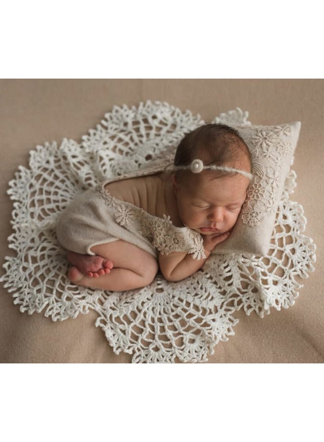 Vedory Baby Photography Props Wrap Mat Newborn Boy Girl Photo Shoot Pillow with Lace Wrap Mat Photography Shoot (White) - Image 2
