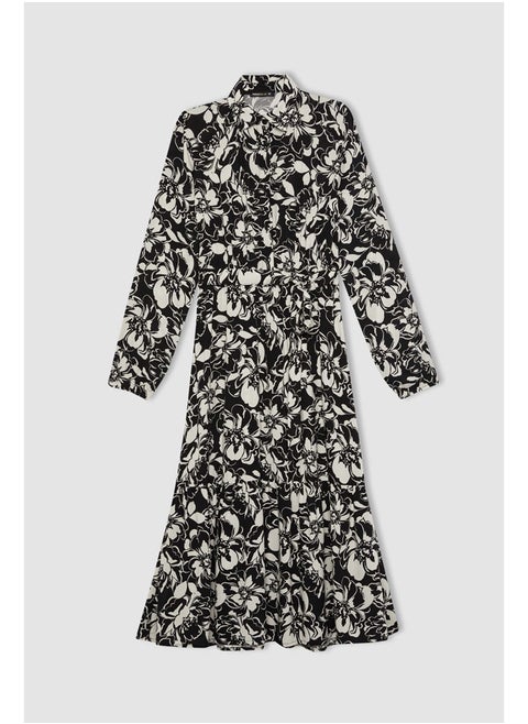 Woman Shirt Neck Long Sleeve Woven Dress