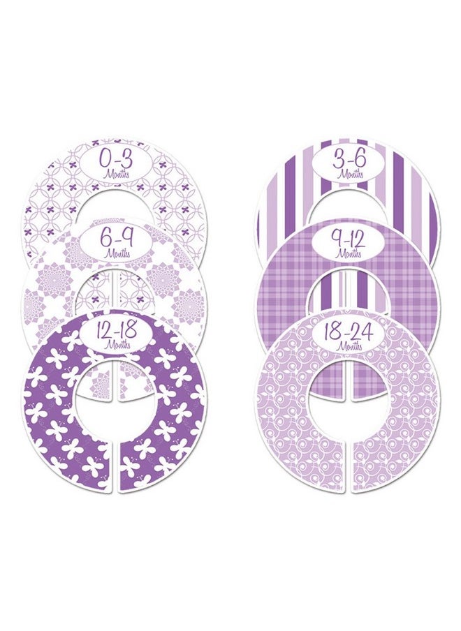 Closet Doodles - 6 Baby Girl Nursery C134 Clothing Size Closet Dividers Purple Theme - Image 1