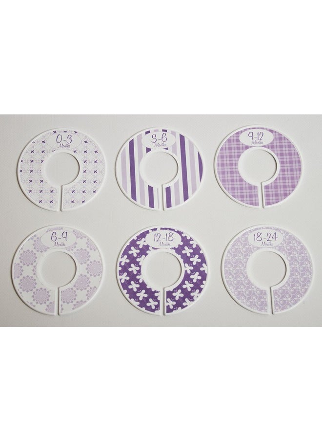 Closet Doodles - 6 Baby Girl Nursery C134 Clothing Size Closet Dividers Purple Theme - Image 1