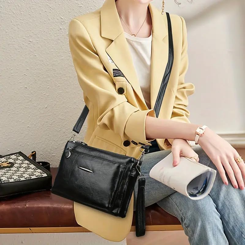 ketmart Women small shoulder bag PU leather material | With Shoulder Adjustable Strap And zipper pocket multi use bag(Color_Black) - Image 4