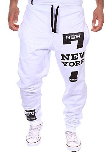 COTTORY Men's Harem Casual Baggy Hiphop Dance Jogger Sweatpants Trousers White Medium - Image 5