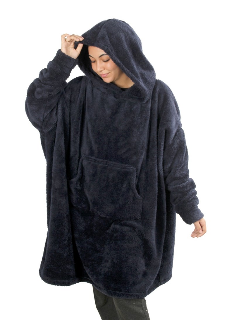 سنوز دفاية قابله للارتداء سنوز أوفر سايز مع غطاء للرأس، دارك بلو - Image 1