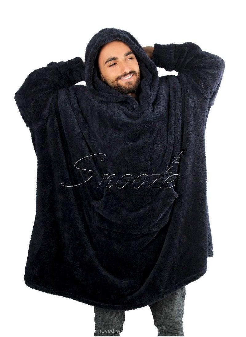 snooze - Snooze Over Sized Wearable Blanket With Hoodie Dark Blue - Image 1