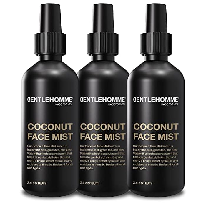 Gentlehomme - Coconut Face Mist - Men’s Facial Spray - with Hyaluronic Acid, Aloe Vera & Green Tea - Refresh, Moisturize & Hydrate - Use Day & Night - Safe for All Skin Types - Vegan - 3.4oz - 3 Pack - Image 1