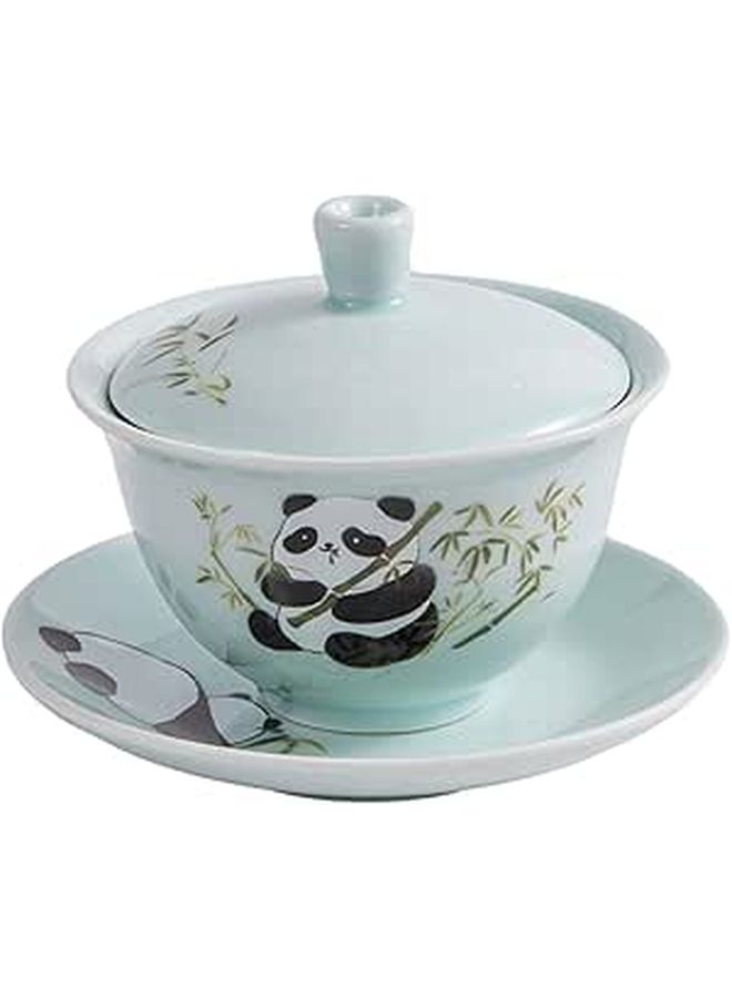 Light Green Ceramic Tea Cup Set with Lid and Saucer Cute Panda Mug for Home Office - Image 1