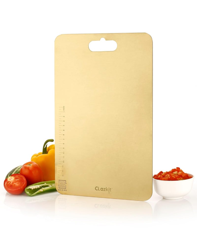Clazkit لوح تقطيع من الفولاذ المقاوم للصدأ العادي للخضروات والفواكه والخبز واللحوم متين وآمن وقوي (207 × 310 × 1 مم) - ذهبي - Image 4