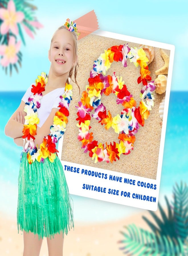Feradny 14 Pieces Girl's Hawaiian Hula Grass Skirt with Flowers Costume Set Flower Bracelet Hair Clip Hawaiian Outfit for Luau Tropical Beach Party - Image 4