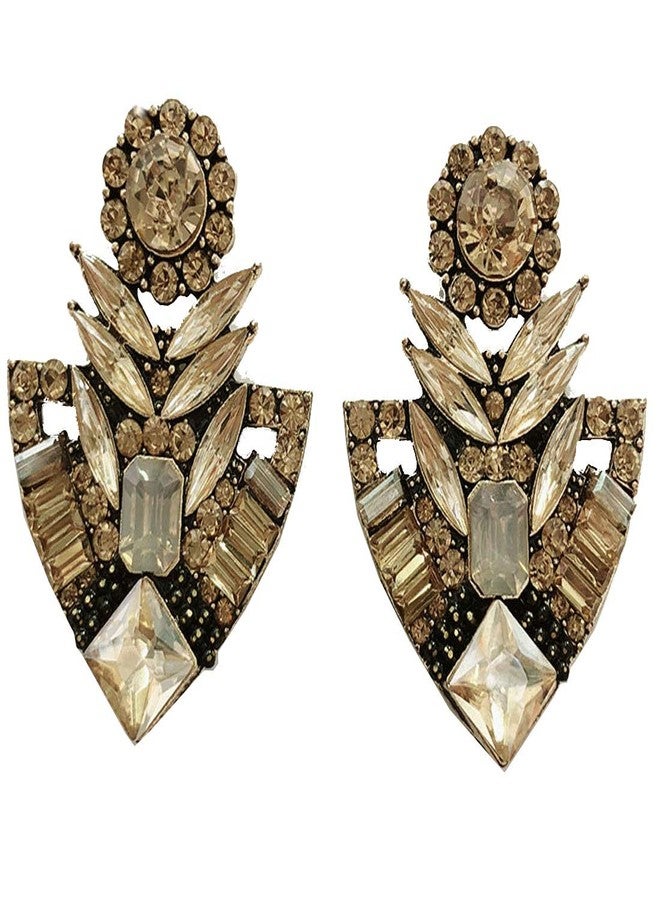 Very Large Art Deco Antique Vintage Style Yellow Amber Gold Citrine Bridal Bridesmaid Wedding Prom Pageant Drag Queen Statement Cluster Earrings