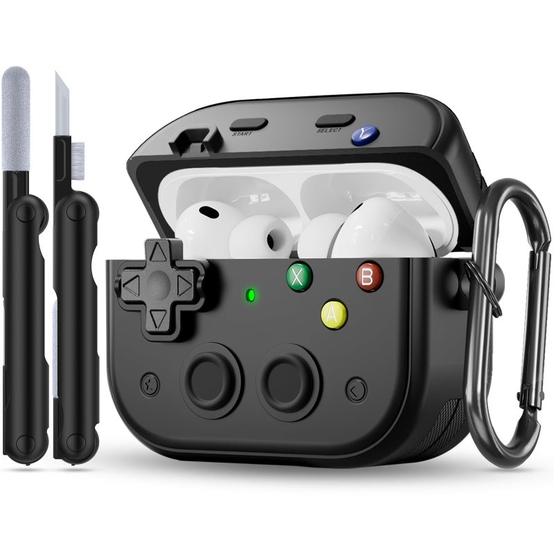 Joremx for AirPods Pro 3 Case - with Cleaner Kit, Secure Lock Hard Shell Protective Cases for Apple AirPods Pro 3rd Generation, 2025 Cool Funny Game Console iPod Case Cover for Men Women Gift (Black) - Image 1