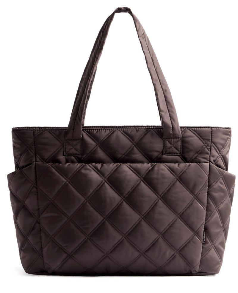 Uselike Tote Bag for Women, Lightweight Puffer Tote Work Bags with Compartments for Travel, Quilted Shoulder Bag with Zipper (Dark Brown) - Image 1