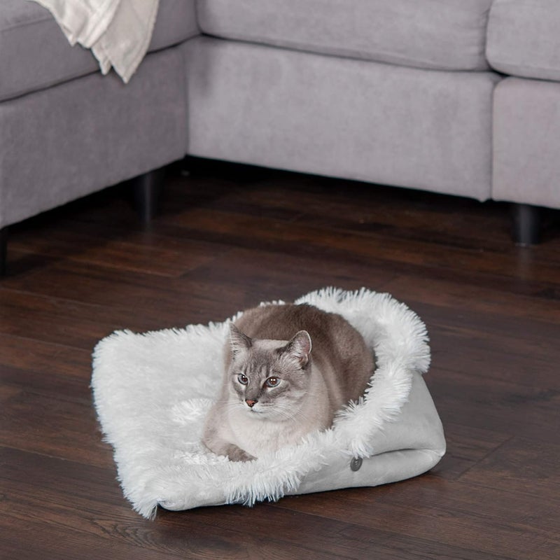 Furhaven Pet Dog Bed | Convertible Insulated Thermal Self-Warming Plush Faux Fur Cuddle Nest Lounger Pet Bed for Dogs & Cats, Silver, Small - Image 4