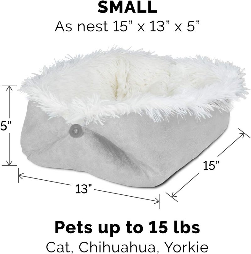 Furhaven Pet Dog Bed | Convertible Insulated Thermal Self-Warming Plush Faux Fur Cuddle Nest Lounger Pet Bed for Dogs & Cats, Silver, Small - Image 2