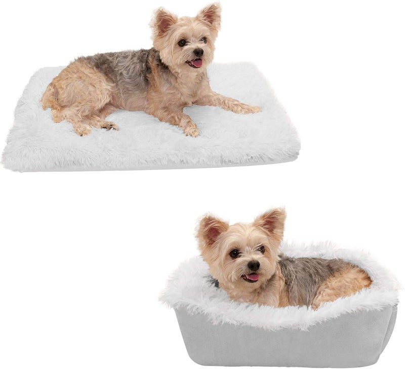 Furhaven Pet Dog Bed | Convertible Insulated Thermal Self-Warming Plush Faux Fur Cuddle Nest Lounger Pet Bed for Dogs & Cats, Silver, Small - Image 1