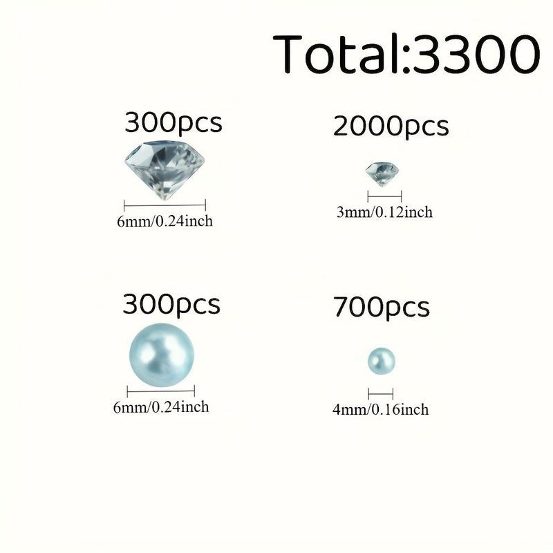 3300 خرزة زرقاء مقلدة (لؤلؤ وألماس) لحشو المزهريات – لحفلات الزفاف وديكور المنزل – خرز عائم لقطع الزينة المركزية – لؤلؤ لشموع الكريستال – ديكور عيد الميلاد - Image 3