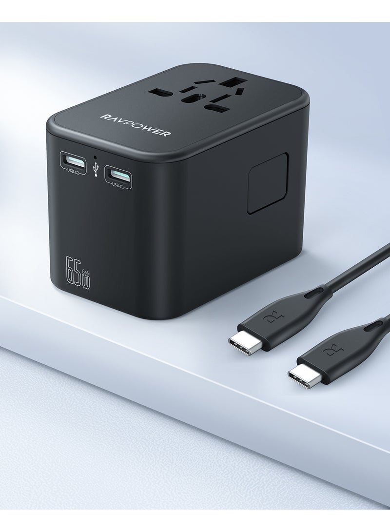 راف باور مجموعة شاحن سفر RP-PC1035 65 وات بثلاثة منافذ، الإصدار العالمي (1* RP-PC1034 + 1* كابل C To C 100 وات) - Image 1