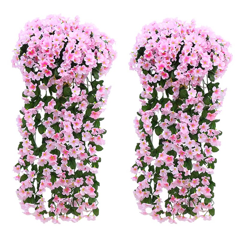 Fycooler Artificial Flowers Vine Wisteria Wall Plants Artificial Hanging Flowers Ivy Lifelike Faux Wisteria Hanging Garland for Home Wedding GardenYard String Floral Outdoor Decoration 2X90cmPink