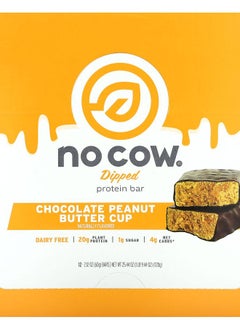 No Cow Dipped Protein Bar Chocolate Peanut Butter Cup 12 Bars 2.12 oz (60 g) Each 