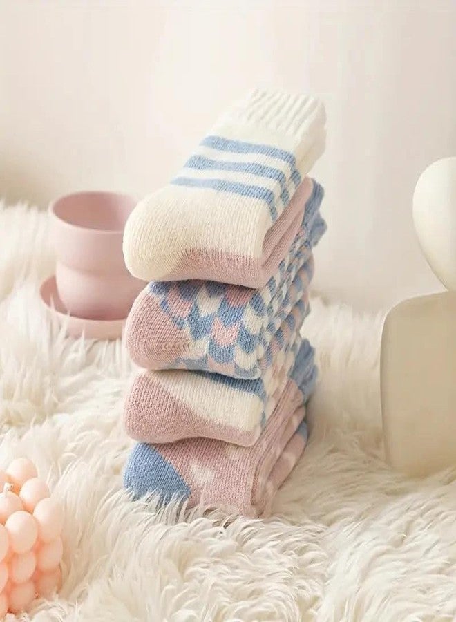 جوارب شتوية صوفية بألوان الباستيل للبنات من URBANSOCKS - جوارب دافئة وناعمة بطول الكاحل (عبوة من 4 قطع) - Image 4