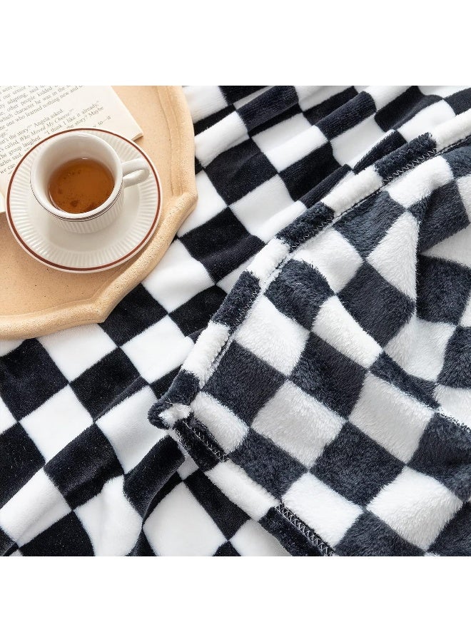 LOMAO LOMAO Throw Blankets Flannel Blanket with Checkerboard Grid Pattern Soft Throw Blanket for Couch  Bed  Sofa Luxurious Warm and Cozy for All Seasons (Black  60 ""x80 "")  - Image 4