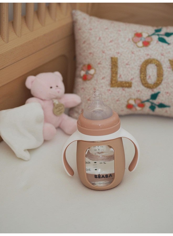 BEABA 2-in-1 Glass Baby Bottle to Glass Transition Sippy Cup, Spill Proof Sippy Cup, Toddler Baby Bottle with Soft Silicone Nipple and Spout, 7 oz (Rose) - Image 4