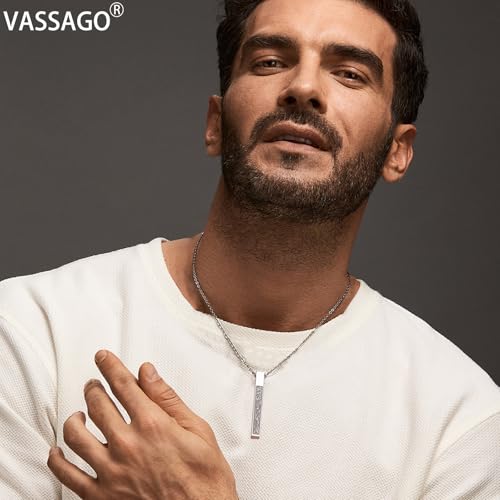 VASSAGO قلادة فاساجو الإسلامية آية الكرسي للنساء والرجال سلسلة من الفولاذ المقاوم للصدأ/الجلد مسلم الله العربية بار 3D قلادة إسلام عيد رمضان هدية مجوهرات - Image 2