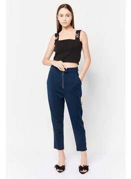 Juicy Couture Women Regular Fit Straight Leg Crop Pants, Navy  - Image 3