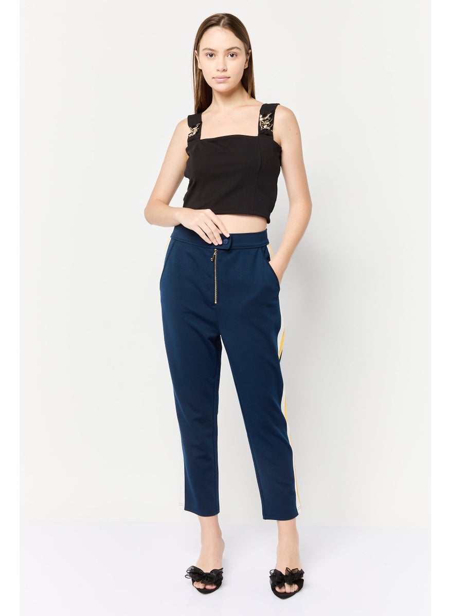 Juicy Couture Women Regular Fit Straight Leg Crop Pants, Navy  - Image 3