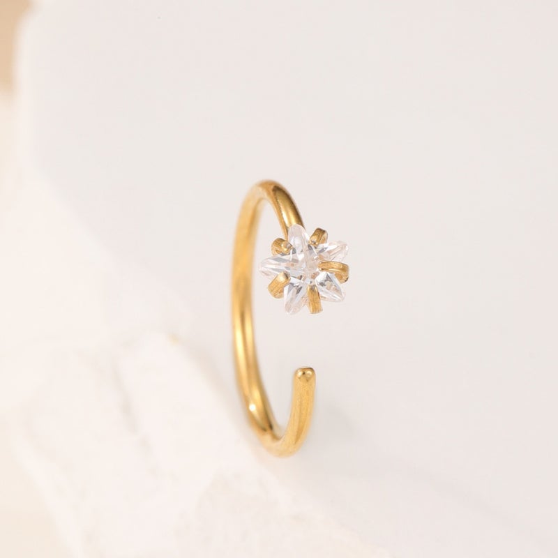 Fashion Piercing Nose Pin with C-Shaped Star Crystal Inlay and Open Ring - Image 3