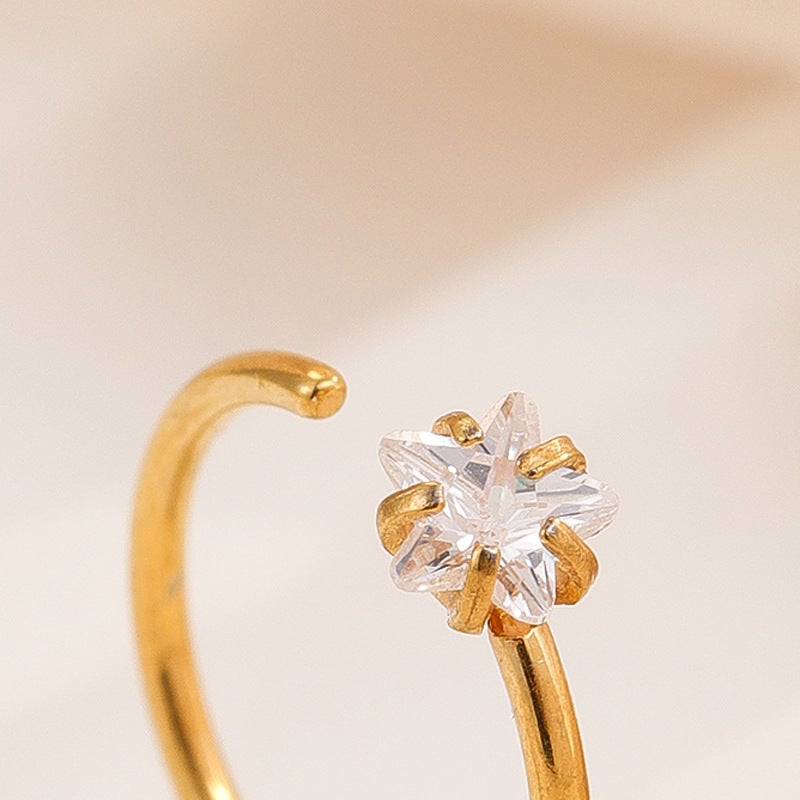 Fashion Piercing Nose Pin with C-Shaped Star Crystal Inlay and Open Ring - Image 2