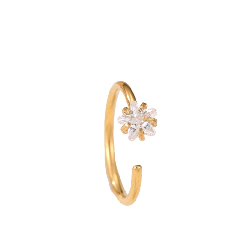 Fashion Piercing Nose Pin with C-Shaped Star Crystal Inlay and Open Ring - Image 5