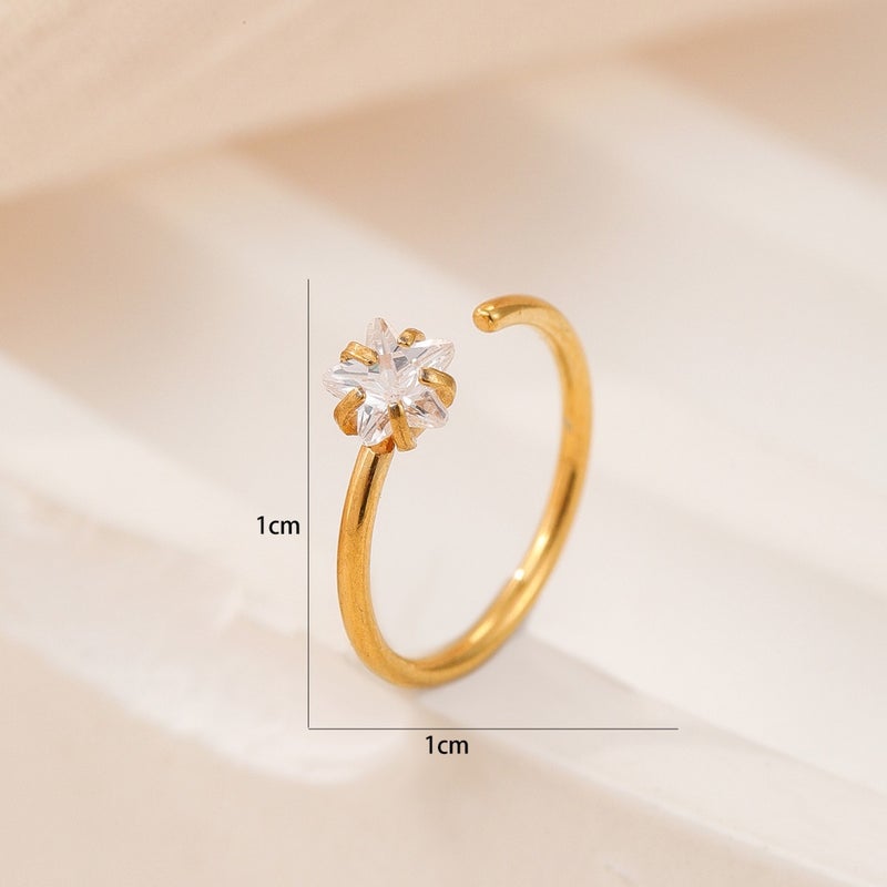 Fashion Piercing Nose Pin with C-Shaped Star Crystal Inlay and Open Ring - Image 4
