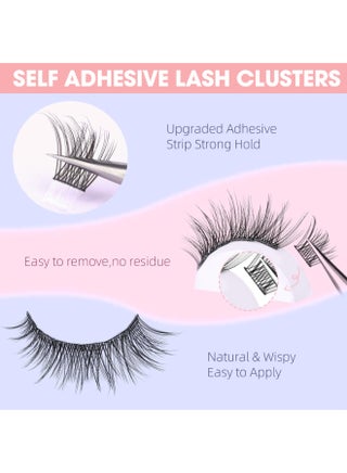 120PCS False Eyelashes Self Adhesive Lash Clusters – Glue-Free DIY Individual Lashes Kit with Tweezers & Storage Box, Natural Look Wispy Press On Reusable for Beginners - view 4