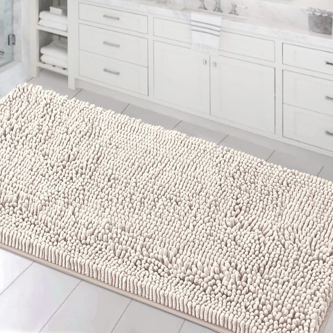 HVERSAILTEX BATH MAT NON SLIP CHENILLE BATHROOM RUNNER RUG 24X47 EXTRA SOFT ABSORBENT SHAGGY PLUSH AREA CARPET MAT IVORY
