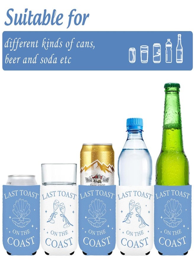 Whaline 12Pcs Last Toast on the Coast Bachelorette Party Can Sleeve 12Oz White Blue Beer Can Cooler Cover Neoprene Insulated Thermocooler for Coastal Beach Bach Party Drink Decor - Image 3