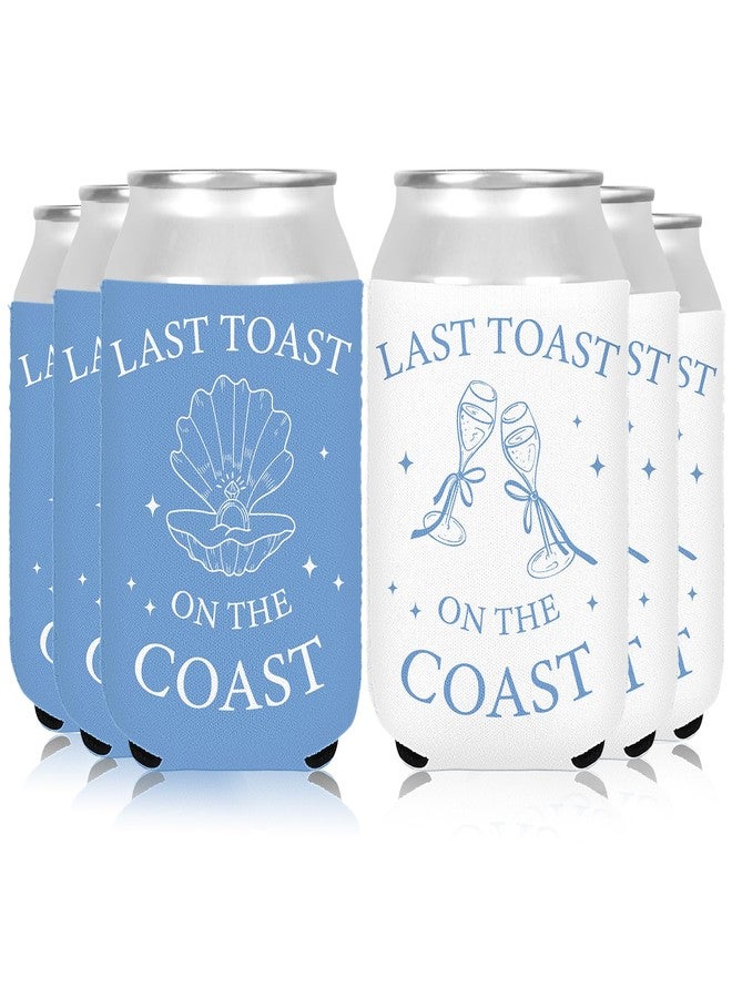 Whaline 12Pcs Last Toast on the Coast Bachelorette Party Can Sleeve 12Oz White Blue Beer Can Cooler Cover Neoprene Insulated Thermocooler for Coastal Beach Bach Party Drink Decor - Image 1