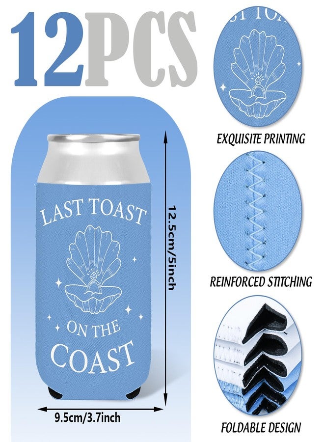 Whaline 12Pcs Last Toast on the Coast Bachelorette Party Can Sleeve 12Oz White Blue Beer Can Cooler Cover Neoprene Insulated Thermocooler for Coastal Beach Bach Party Drink Decor - Image 2