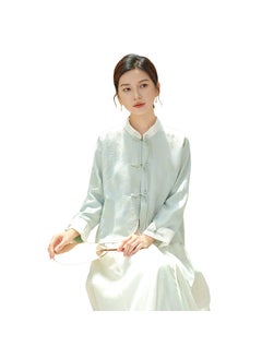 Generic Autumn Elegant Jacquard Mandarin Collar Womens Jacket Green 