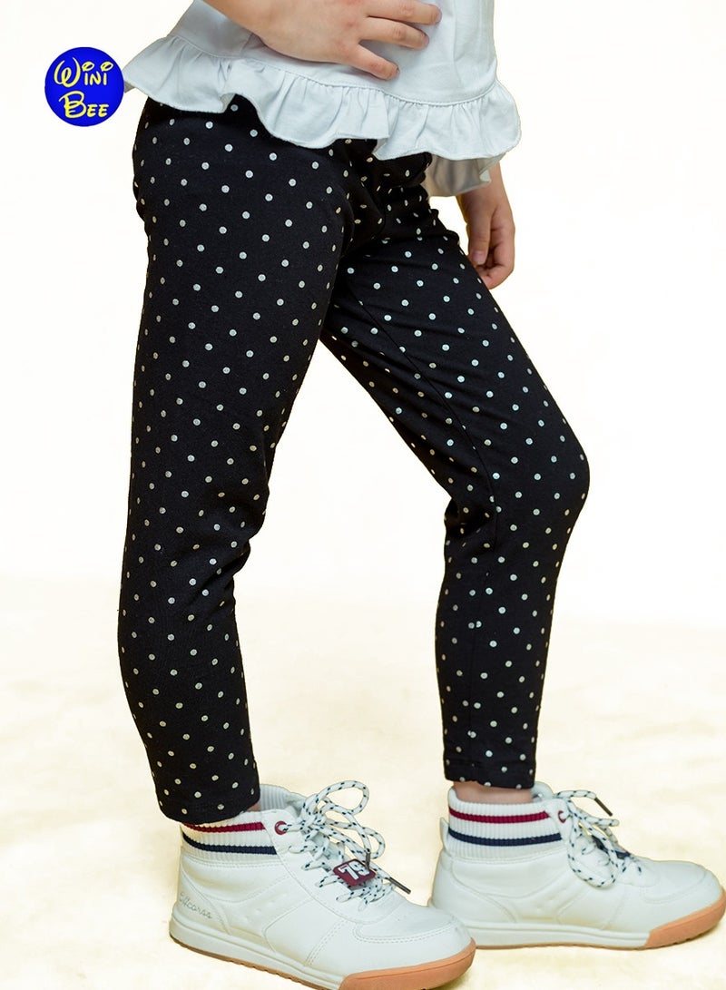 WiNi BEE Baby Girls Leggings Cotton Stretch Black Silver Dot Printed Pants Kids Skinny Trousers Soft Elastic Pants 1-6Years - Image 2