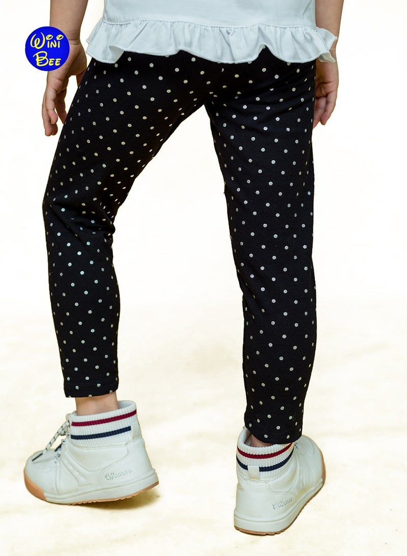 WiNi BEE Baby Girls Leggings Cotton Stretch Black Silver Dot Printed Pants Kids Skinny Trousers Soft Elastic Pants 1-6Years - Image 4