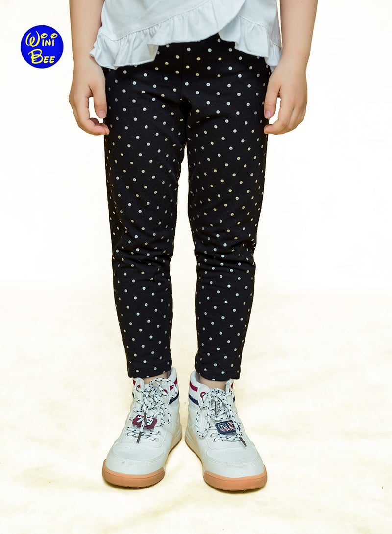 WiNi BEE Baby Girls Leggings Cotton Stretch Black Silver Dot Printed Pants Kids Skinny Trousers Soft Elastic Pants 1-6Years - Image 3